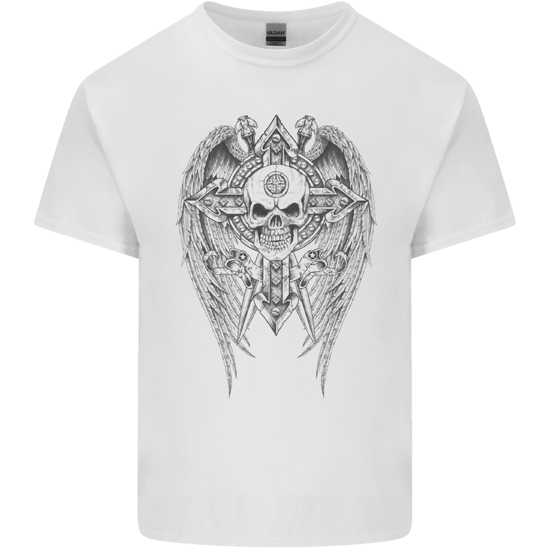 Skull Wings Viking Gothic  Wings Gym Biker Mens Cotton T-Shirt Tee Top White