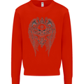 Skull Wings Viking Gothic  Wings Gym Biker Mens Sweatshirt Jumper Bright Red