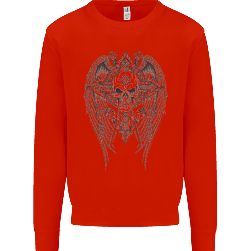 Skull Wings Viking Gothic  Wings Gym Biker Mens Sweatshirt Jumper Bright Red