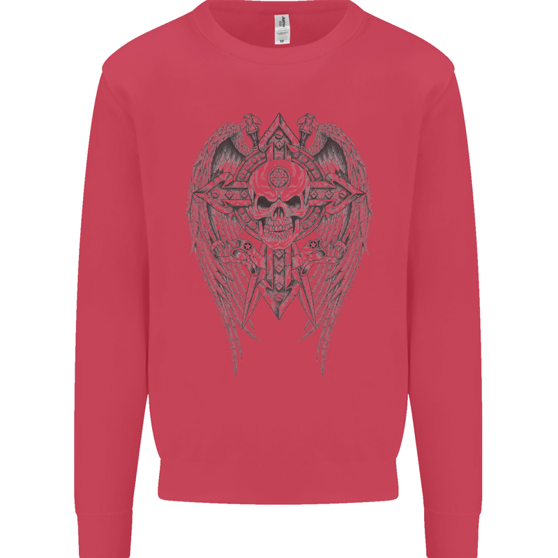 Skull Wings Viking Gothic  Wings Gym Biker Mens Sweatshirt Jumper Heliconia