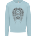 Skull Wings Viking Gothic  Wings Gym Biker Mens Sweatshirt Jumper Light Blue