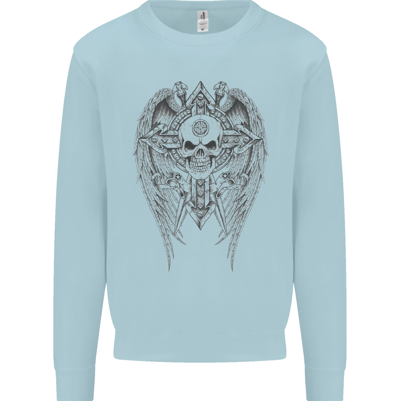 Skull Wings Viking Gothic  Wings Gym Biker Mens Sweatshirt Jumper Light Blue