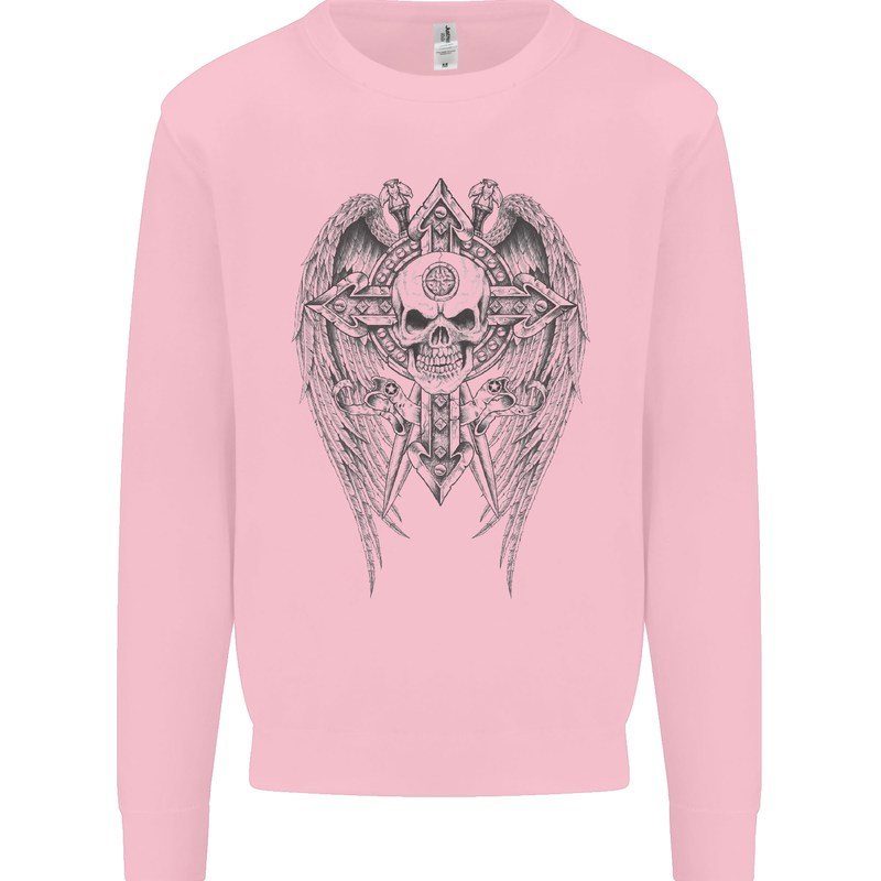 Skull Wings Viking Gothic  Wings Gym Biker Mens Sweatshirt Jumper Light Pink