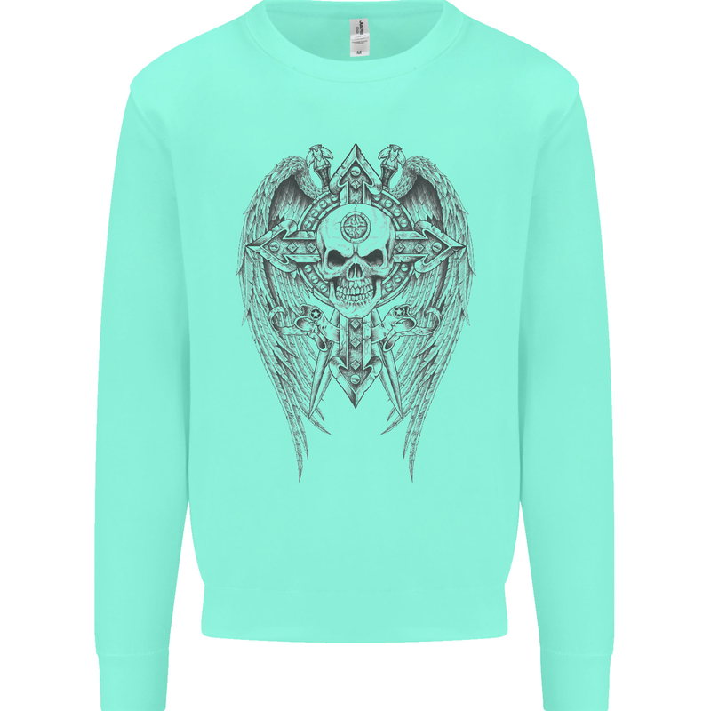 Skull Wings Viking Gothic  Wings Gym Biker Mens Sweatshirt Jumper Peppermint
