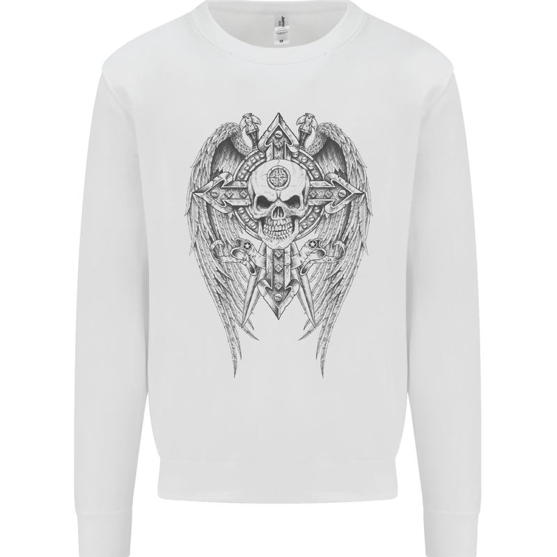 Skull Wings Viking Gothic  Wings Gym Biker Mens Sweatshirt Jumper White