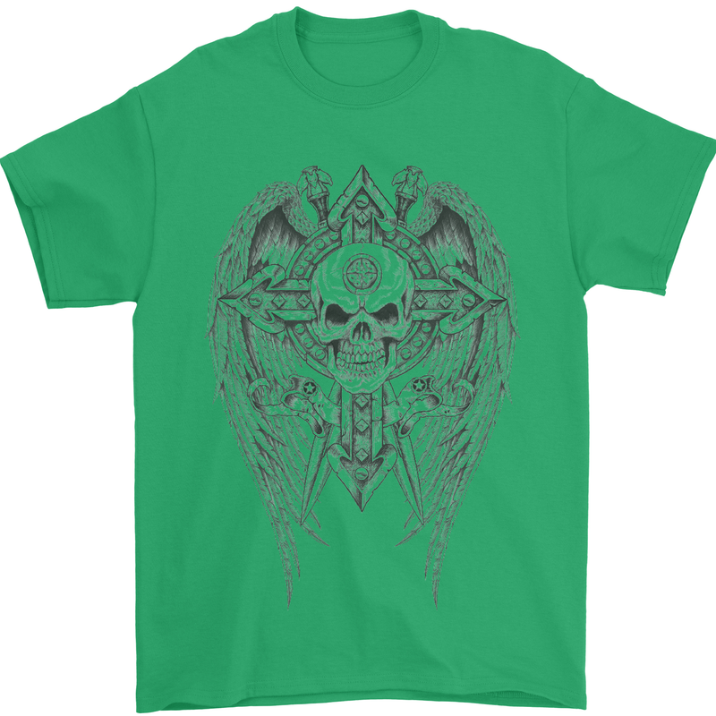 Skull Wings Viking Gothic  Wings Gym Biker Mens T-Shirt Cotton Gildan Irish Green