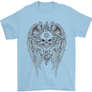 Skull Wings Viking Gothic  Wings Gym Biker Mens T-Shirt Cotton Gildan Light Blue