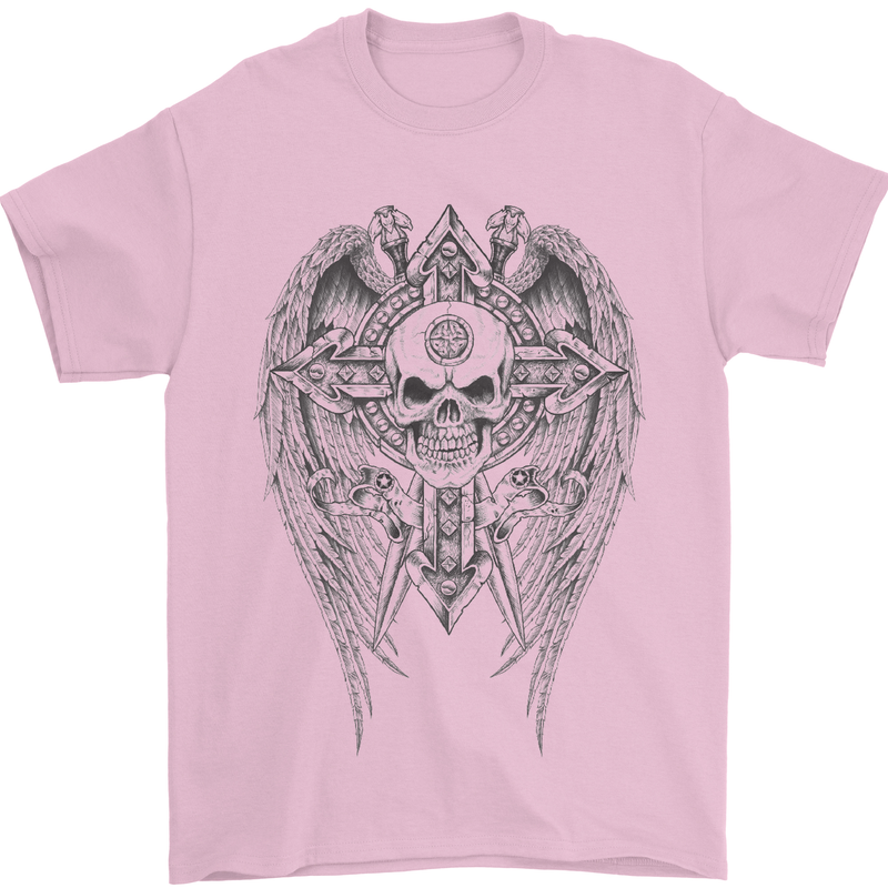 Skull Wings Viking Gothic  Wings Gym Biker Mens T-Shirt Cotton Gildan Light Pink