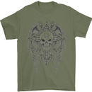 Skull Wings Viking Gothic  Wings Gym Biker Mens T-Shirt Cotton Gildan Military Green