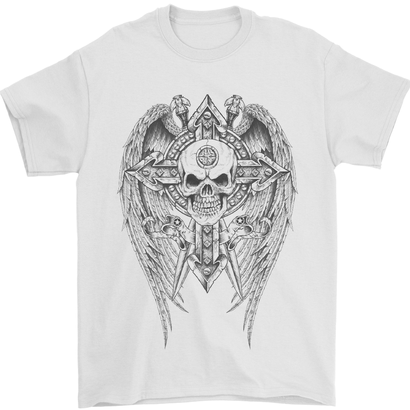 Skull Wings Viking Gothic  Wings Gym Biker Mens T-Shirt Cotton Gildan White