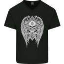 Skull Wings Viking Gothic  Wings Gym Biker Mens V-Neck Cotton T-Shirt Black