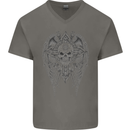 Skull Wings Viking Gothic  Wings Gym Biker Mens V-Neck Cotton T-Shirt Charcoal