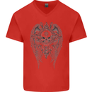 Skull Wings Viking Gothic  Wings Gym Biker Mens V-Neck Cotton T-Shirt Red