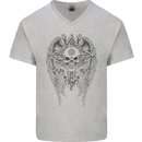 Skull Wings Viking Gothic  Wings Gym Biker Mens V-Neck Cotton T-Shirt Sports Grey
