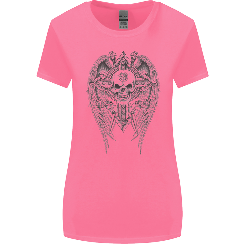 Skull Wings Viking Gothic  Wings Gym Biker Womens Wider Cut T-Shirt Azalea