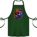 Skull With Spider Flowers and Spider Cotton Apron 100% Organic Forest Green