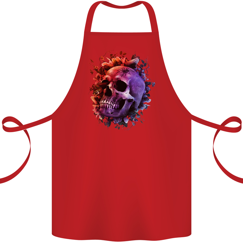Skull With Spider Flowers and Spider Cotton Apron 100% Organic Red