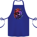 Skull With Spider Flowers and Spider Cotton Apron 100% Organic Royal Blue