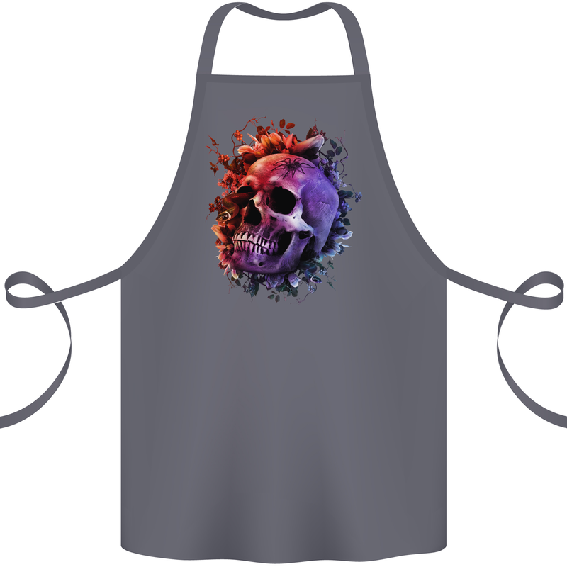 Skull With Spider Flowers and Spider Cotton Apron 100% Organic Steel