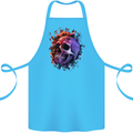 Skull With Spider Flowers and Spider Cotton Apron 100% Organic Turquoise