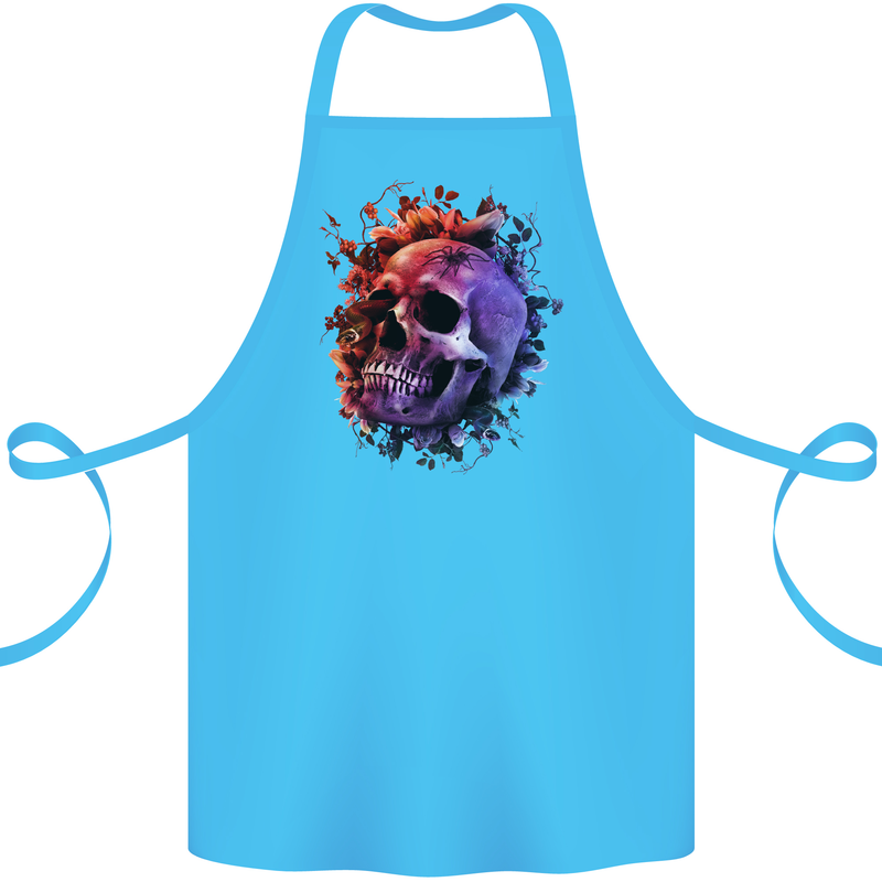 Skull With Spider Flowers and Spider Cotton Apron 100% Organic Turquoise