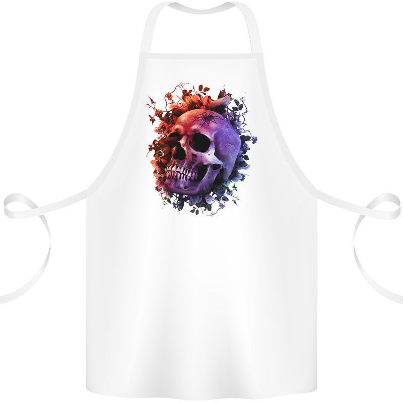 Skull With Spider Flowers and Spider Cotton Apron 100% Organic White