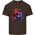 Skull With Spider Flowers and Spider Kids T-Shirt Childrens Chocolate