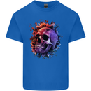 Skull With Spider Flowers and Spider Kids T-Shirt Childrens Royal Blue