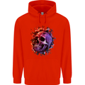 Skull With Spider Flowers and Spider Mens 80% Cotton Hoodie Bright Red