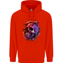 Skull With Spider Flowers and Spider Mens 80% Cotton Hoodie Bright Red