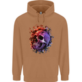 Skull With Spider Flowers and Spider Mens 80% Cotton Hoodie Caramel Latte