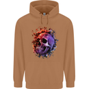 Skull With Spider Flowers and Spider Mens 80% Cotton Hoodie Caramel Latte