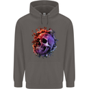Skull With Spider Flowers and Spider Mens 80% Cotton Hoodie Charcoal