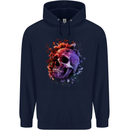Skull With Spider Flowers and Spider Mens 80% Cotton Hoodie Navy Blue