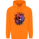 Skull With Spider Flowers and Spider Mens 80% Cotton Hoodie Orange
