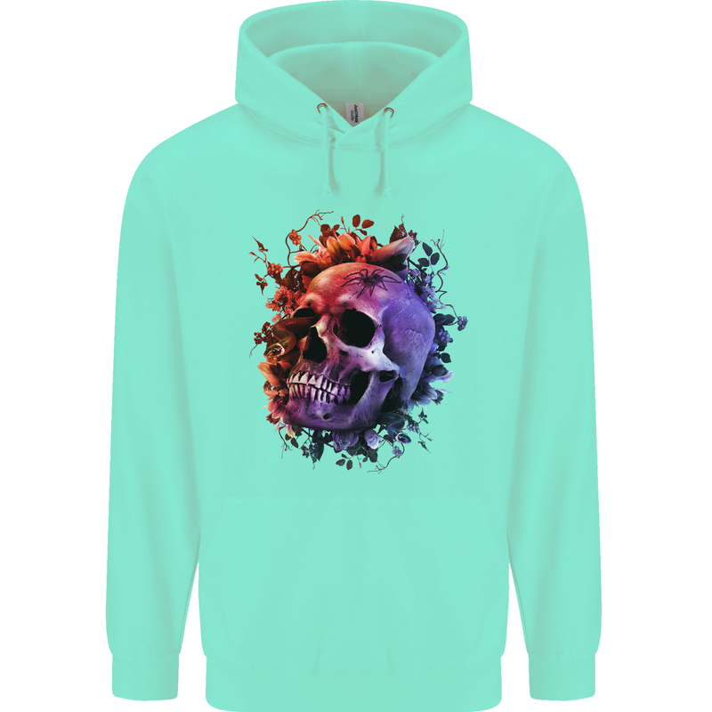 Skull With Spider Flowers and Spider Mens 80% Cotton Hoodie Peppermint
