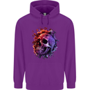Skull With Spider Flowers and Spider Mens 80% Cotton Hoodie Purple