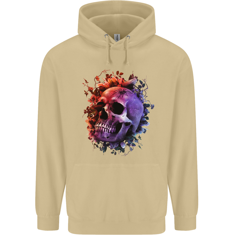 Skull With Spider Flowers and Spider Mens 80% Cotton Hoodie Sand