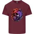 Skull With Spider Flowers and Spider Mens Cotton T-Shirt Tee Top Maroon