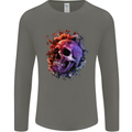 Skull With Spider Flowers and Spider Mens Long Sleeve T-Shirt Charcoal