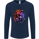 Skull With Spider Flowers and Spider Mens Long Sleeve T-Shirt Navy Blue