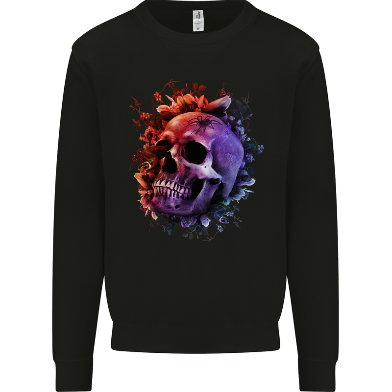 Skull With Spider Flowers and Spider Mens Sweatshirt Jumper Black