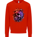 Skull With Spider Flowers and Spider Mens Sweatshirt Jumper Bright Red