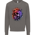 Skull With Spider Flowers and Spider Mens Sweatshirt Jumper Charcoal