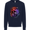 Skull With Spider Flowers and Spider Mens Sweatshirt Jumper Navy Blue