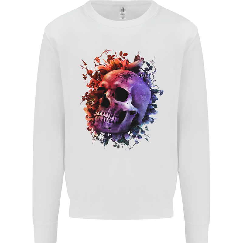 Skull With Spider Flowers and Spider Mens Sweatshirt Jumper White