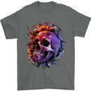 Skull With Spider Flowers and Spider Mens T-Shirt Cotton Gildan Charcoal