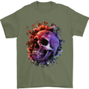 Skull With Spider Flowers and Spider Mens T-Shirt Cotton Gildan Military Green