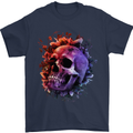 Skull With Spider Flowers and Spider Mens T-Shirt Cotton Gildan Navy Blue