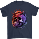Skull With Spider Flowers and Spider Mens T-Shirt Cotton Gildan Navy Blue